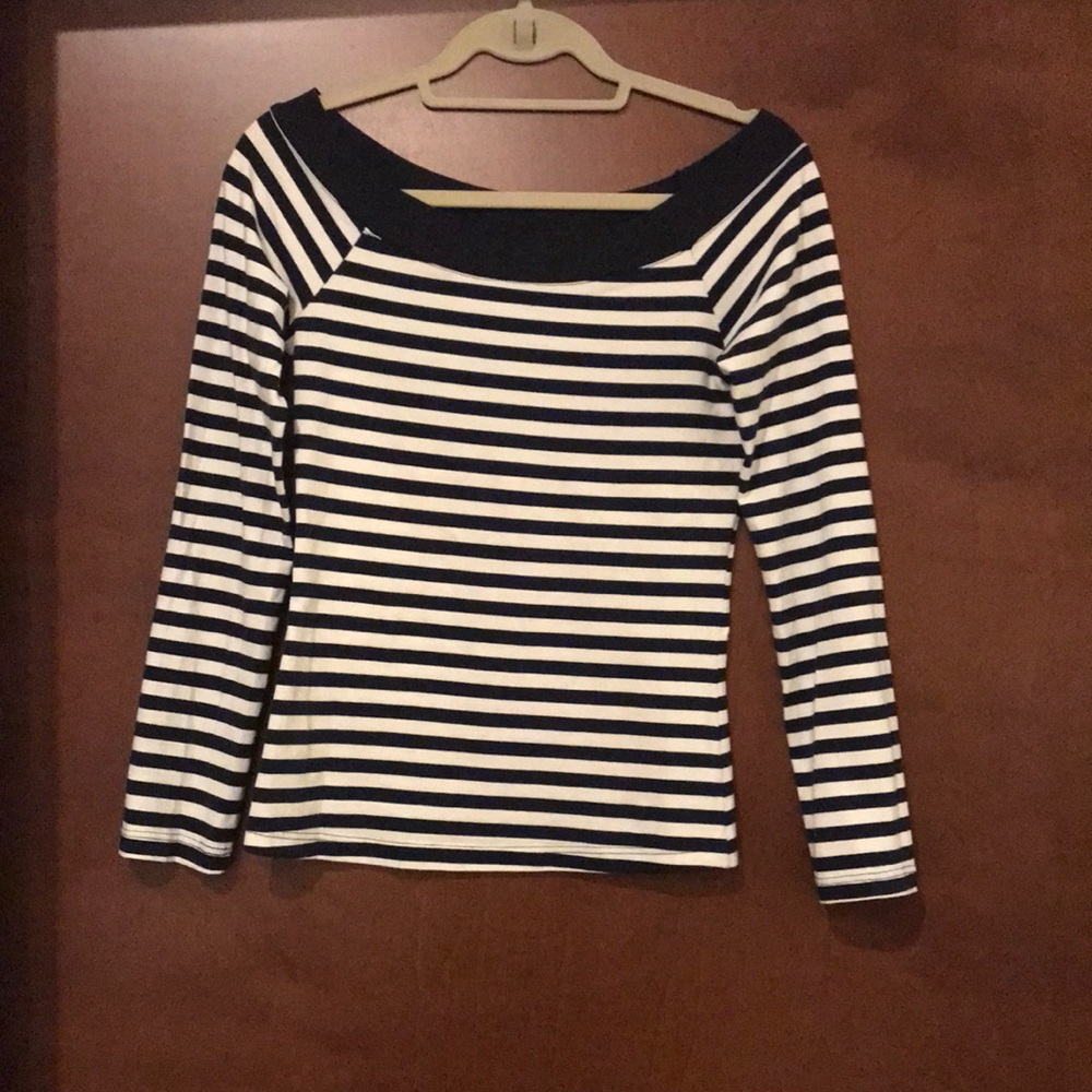 Fun navy & white stripe 3/4 sleeve top. Bought in Croatia! Size Small - NEW